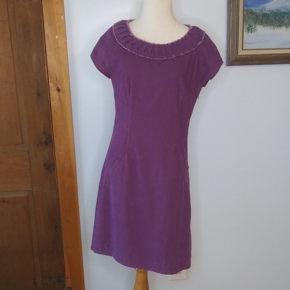 Boden cotton corduroy dress unique collar detail side zipper short sleeve